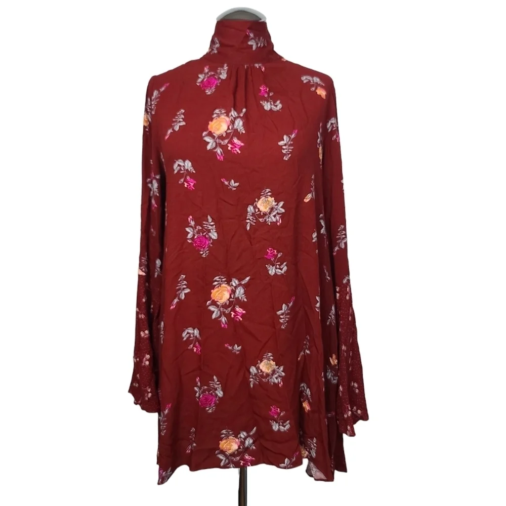 NWT Free People Vintage Combo Floral Mock Neck Long Sleeve Mini Dress S